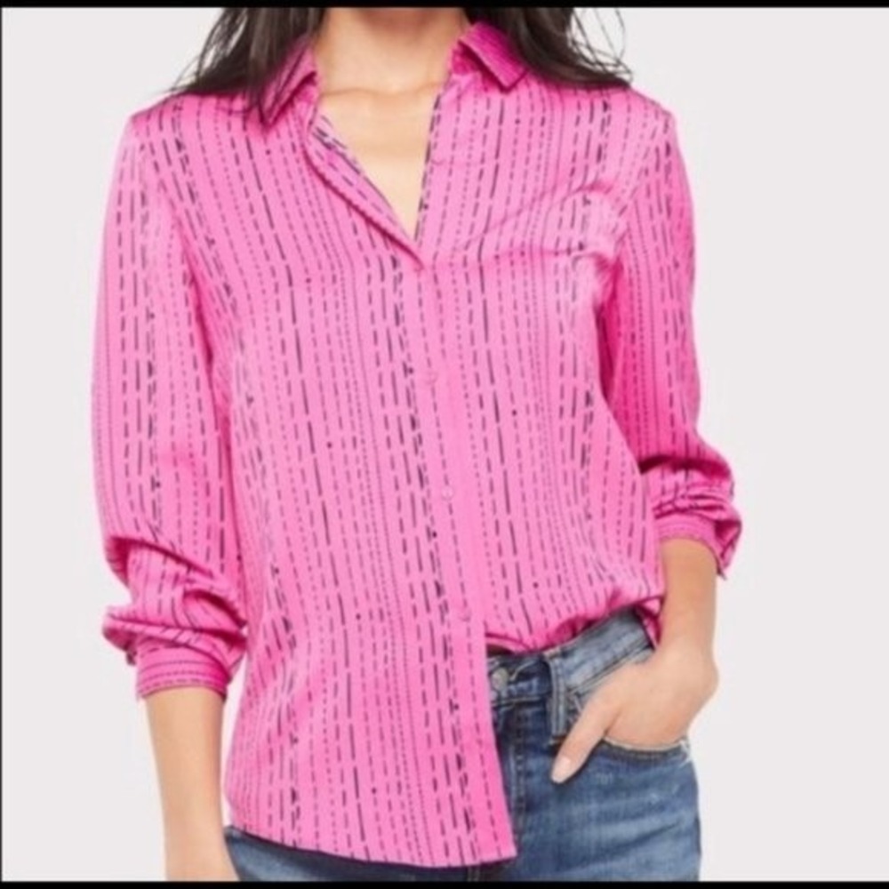 David Lerner x Evereve Satin Blouse Pink Button Down‎ Long Sleeve Career Small